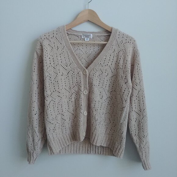 Vintage Beechers Brook cream light tan chenille cardigan sweater size Me… - Picture 1 of 13